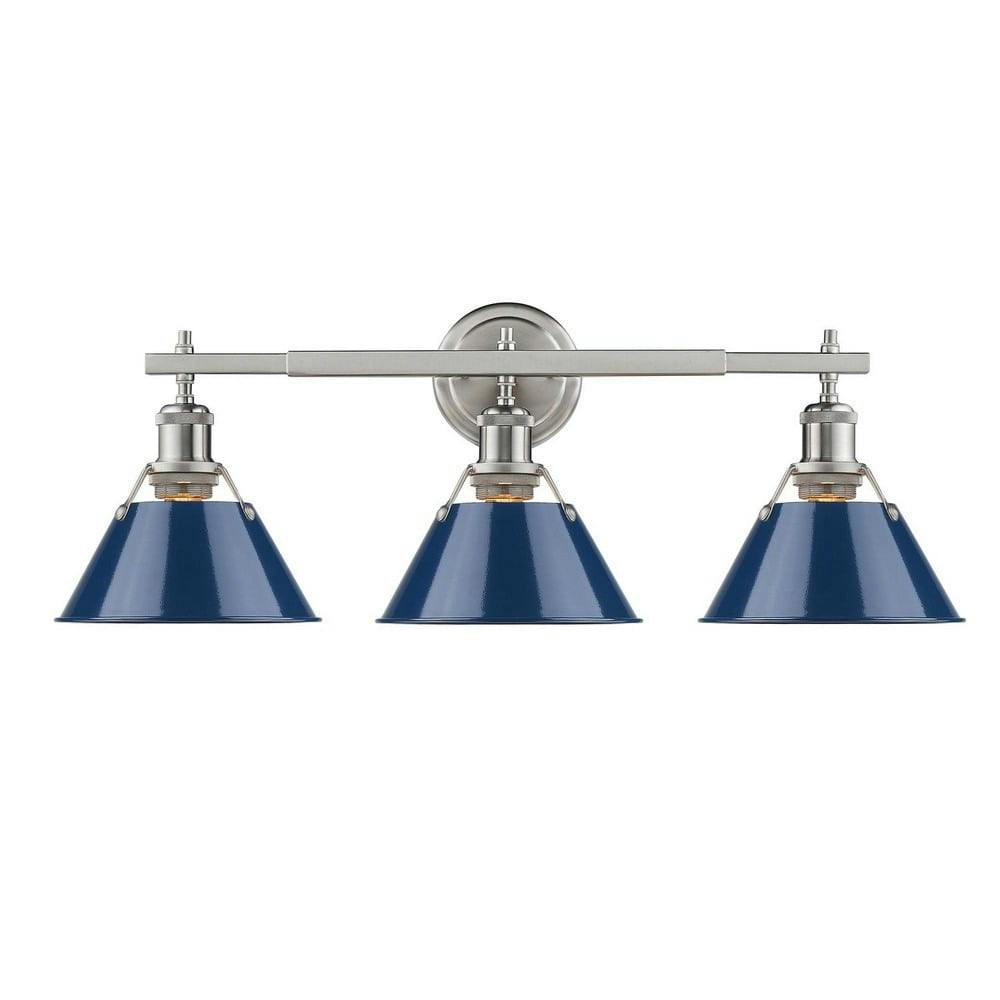 Transitional Pewter 24" Vanity Light with Navy Blue Shades