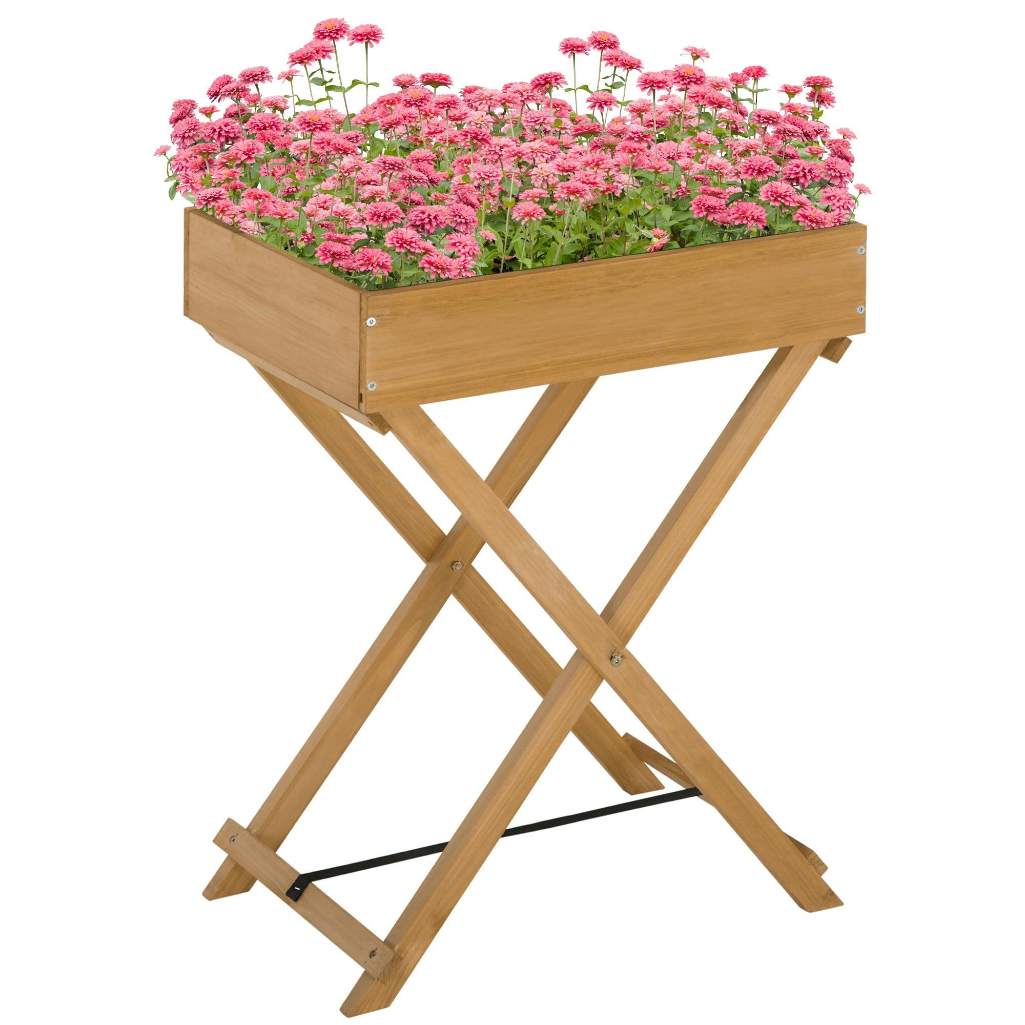 Compact Elevated Wooden Planter Box with 9 Herb Pockets for Outdoor Spaces