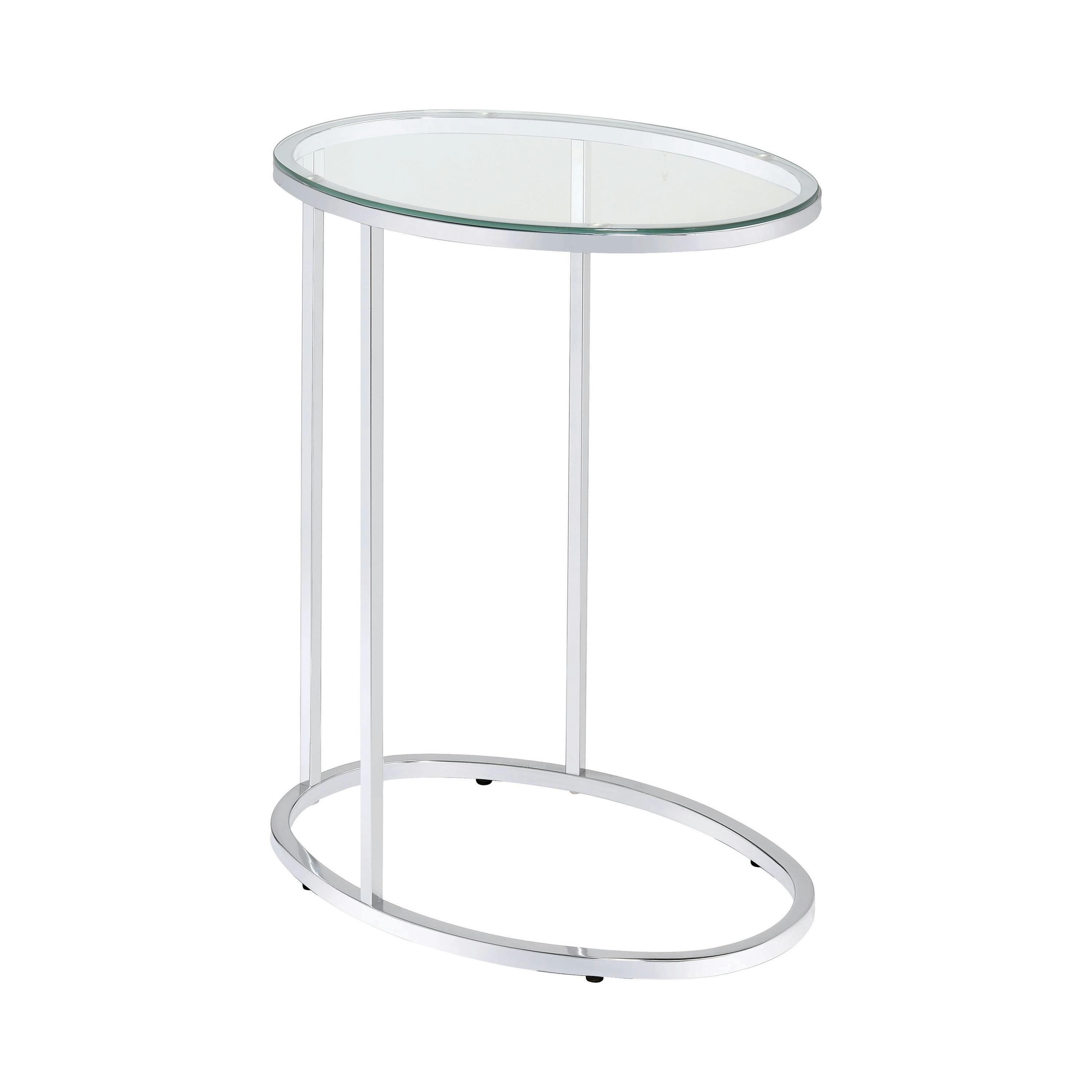 Sleek Transitional Oval Snack Table in Chrome and Clear