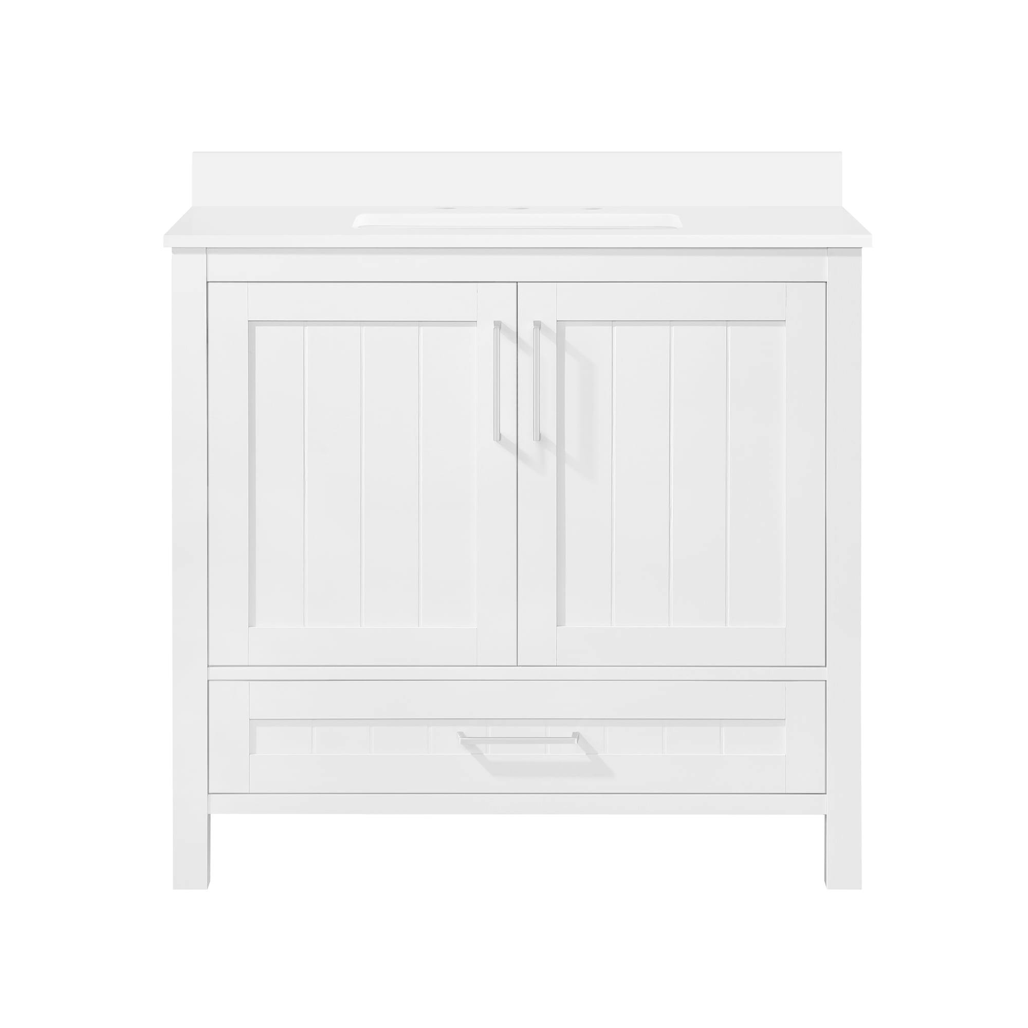 Kansas 36" Pure White Freestanding Bathroom Vanity with Engineered Marble Top