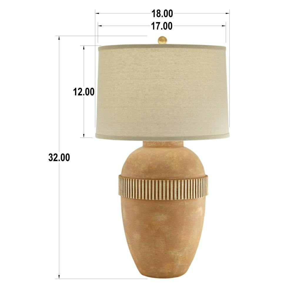 Terracotta Groove 18" Table Lamp with Burlap Shade and Brass Accents