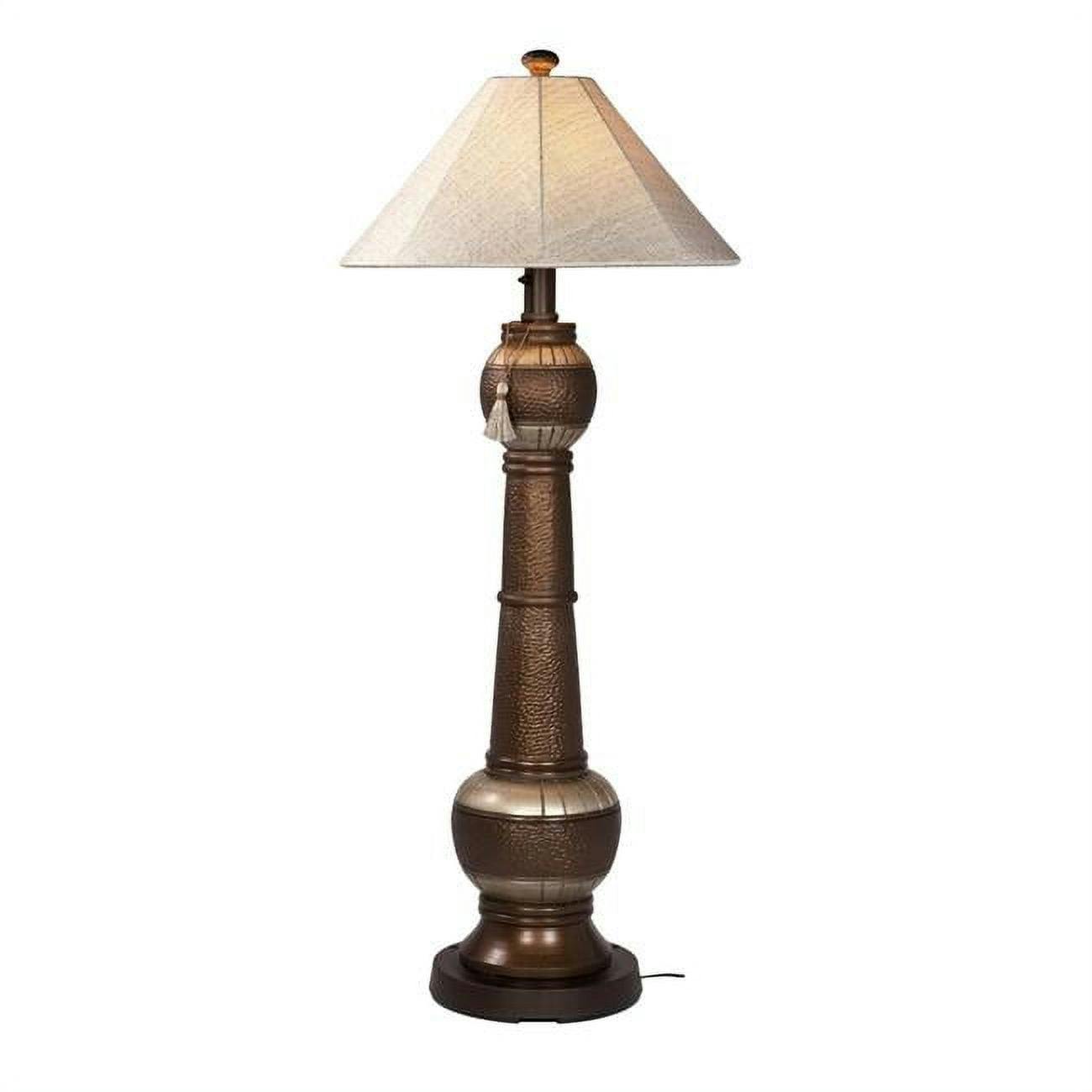 Elegant Outdoor Bronze Floor Lamp with Silver Linen Shade