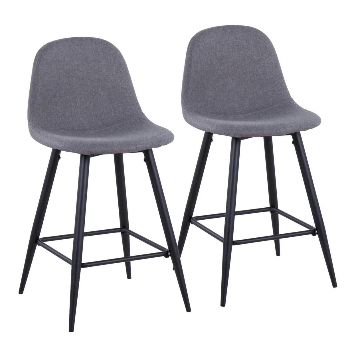 Mid-Century Modern Charcoal Fabric Counter Stools, Set of 2