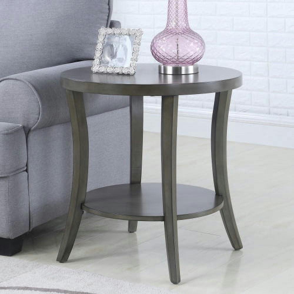 Perth Contemporary Round Gray Wooden End Table with Shelf