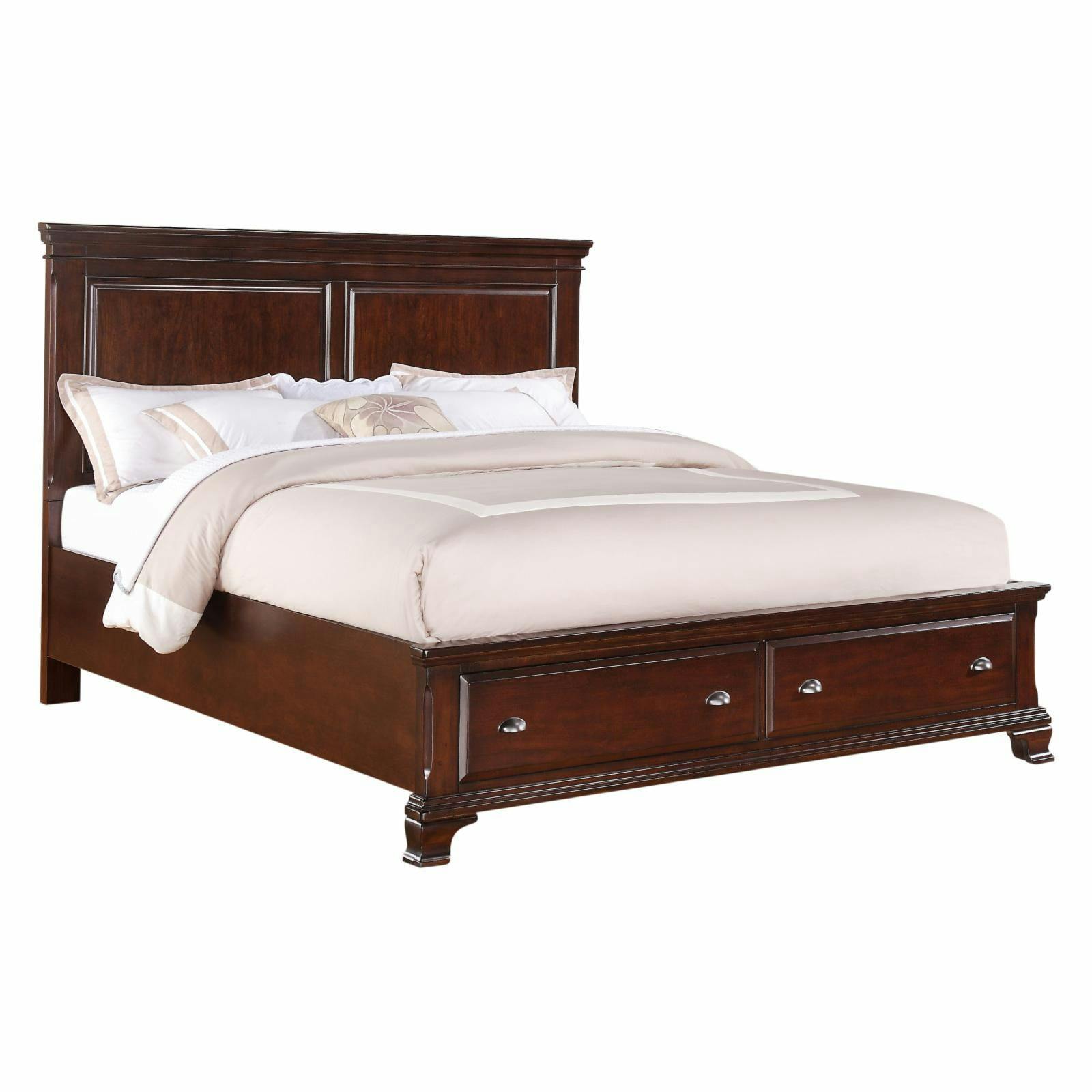 Traditional King-Sized Pine Wood Storage Bed with Upholstered Headboard in Brown