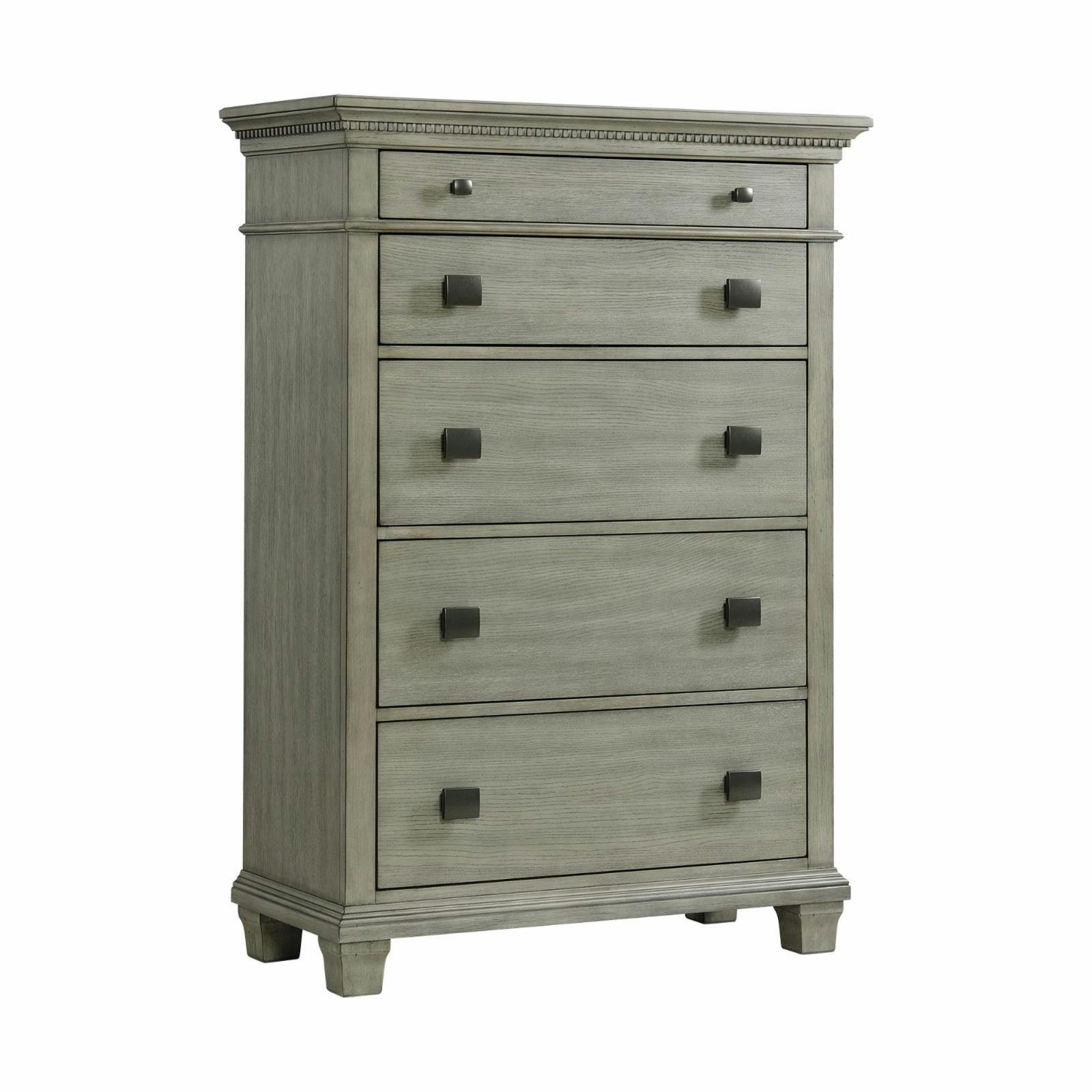 Transitional Gray 5-Drawer Chest with Dovetail and Felt-Lined Drawers