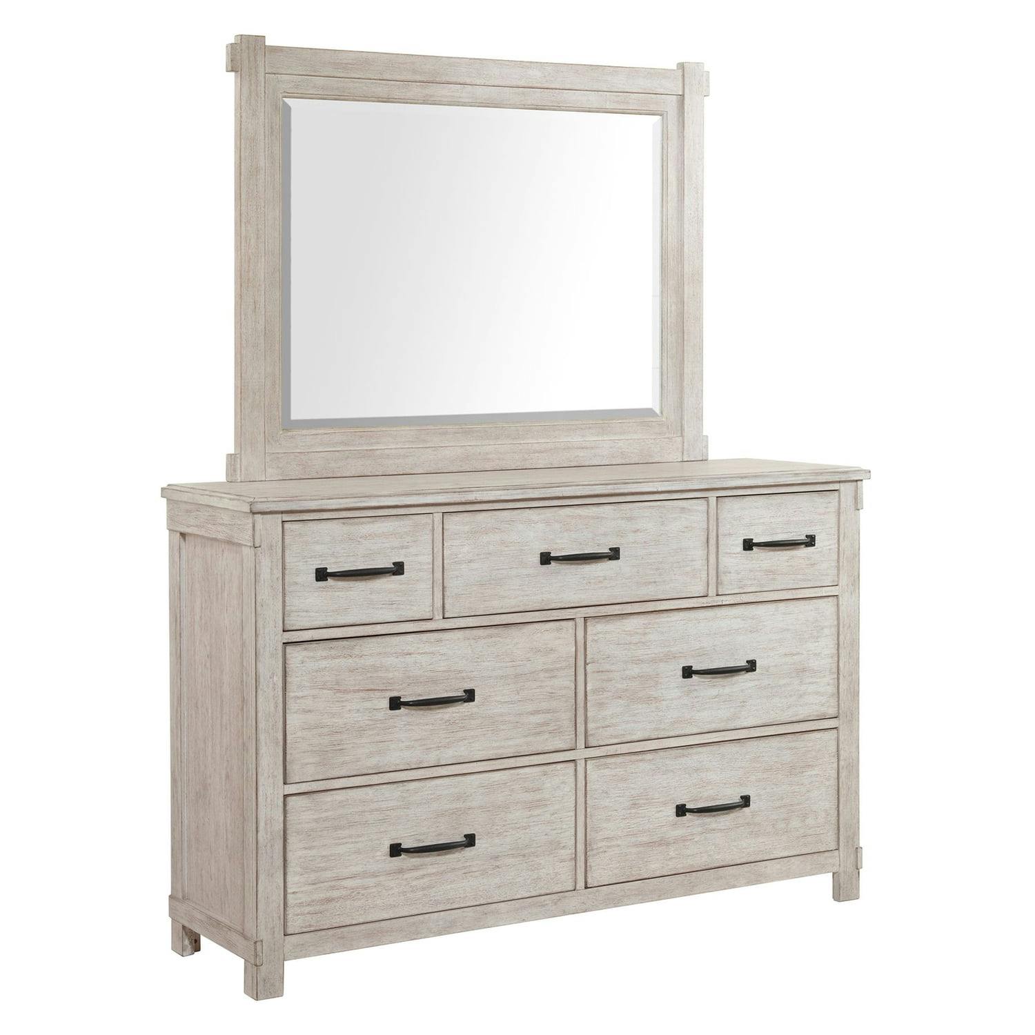 Farmhouse Elegance 7-Drawer Off-White Dresser with Mirror