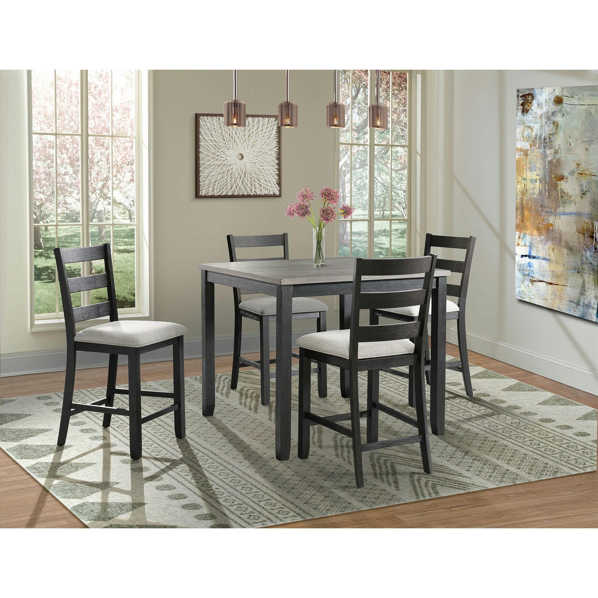 Modern 42" Square Counter Height Dining Set in Black and Gray