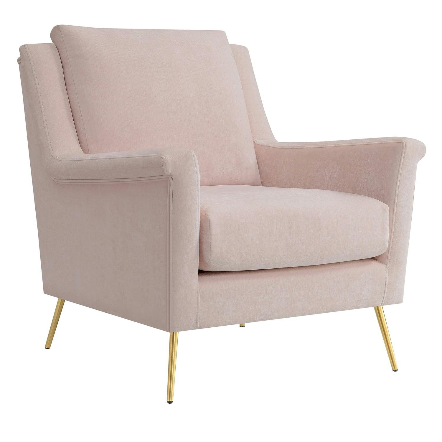 Luxurious Mid-Century Blush Accent Chair with Gold Legs