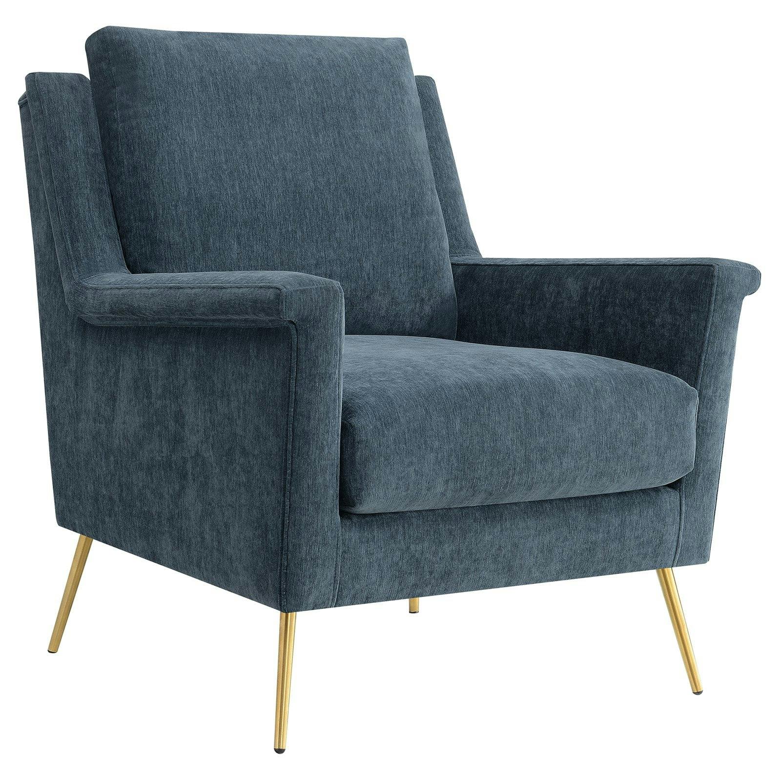 Mid-Century Slate Blue Accent Chair with Gold Legs
