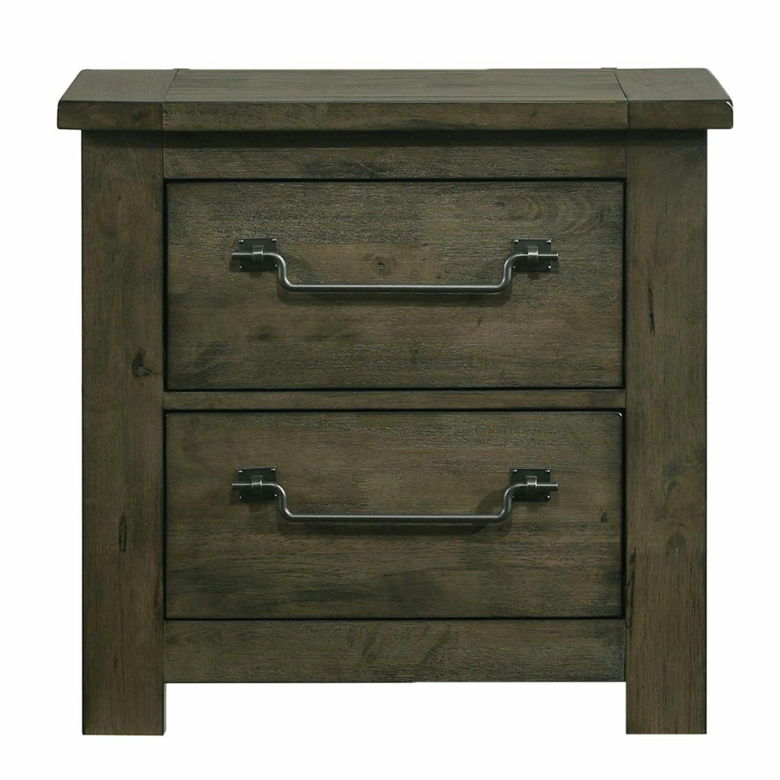 Rustic Grey 2-Drawer Nightstand with Built-In USB Outlet