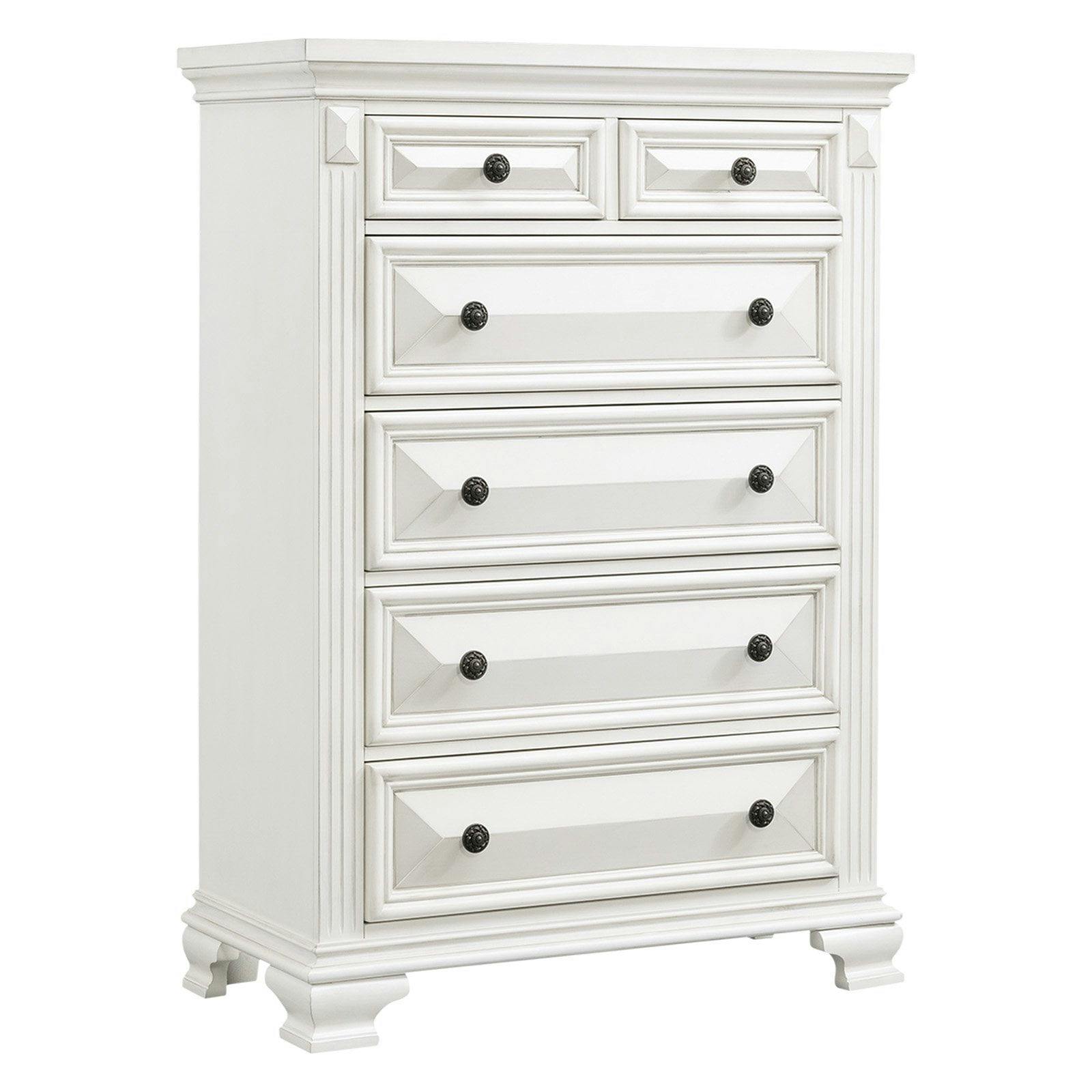 Trent White Transitional 6-Drawer Vertical Chest with Felt Lining