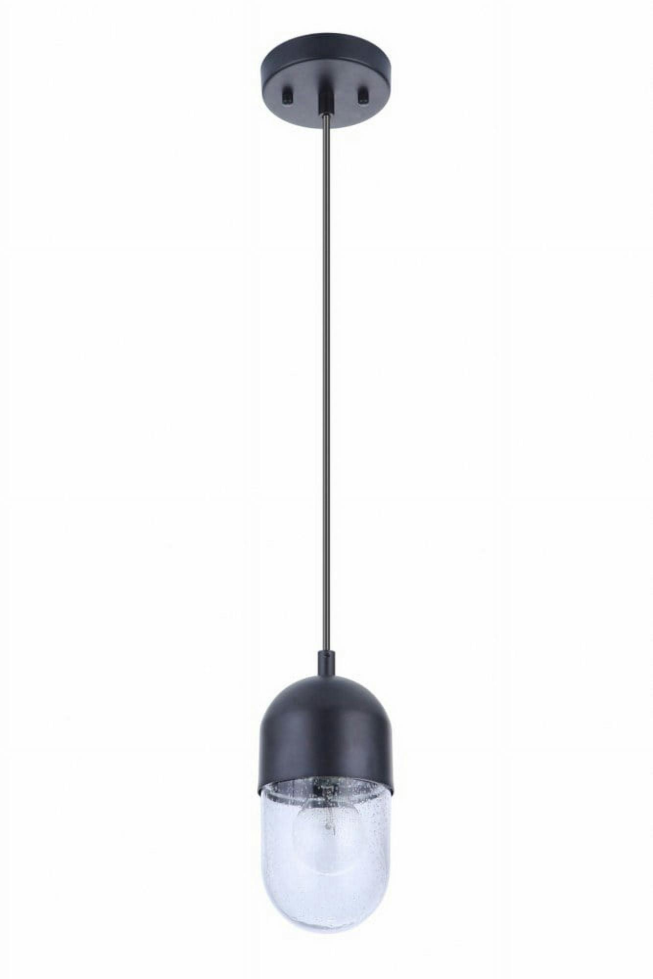 Pill Mini Pendant in Flat Black with Clear Seedy Glass Shade