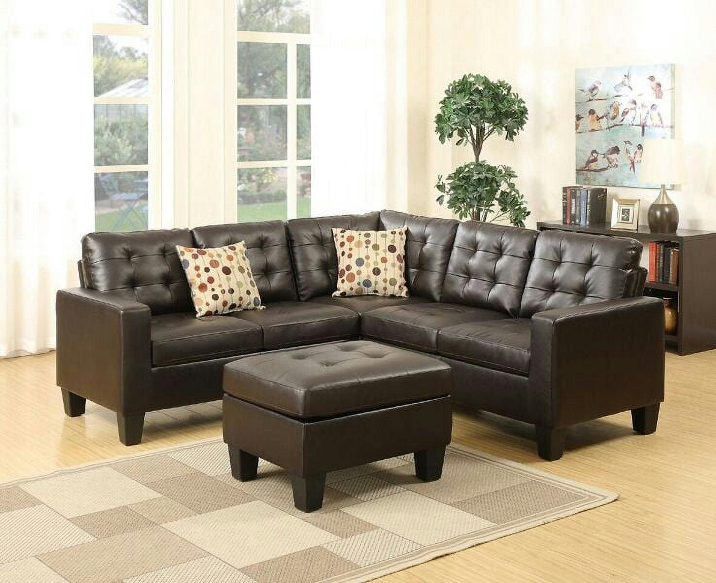 Espresso Faux Leather Tufted 4-Piece Sectional with Ottoman