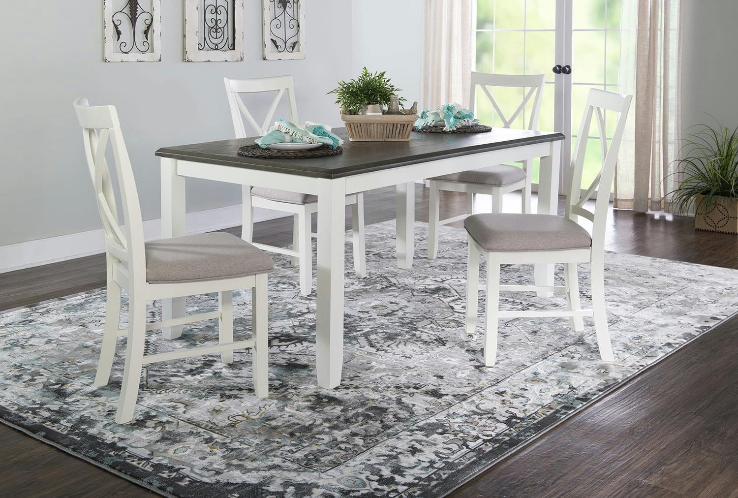 Birch Silver 5-Piece Farmhouse Dining Set with High Back Chairs