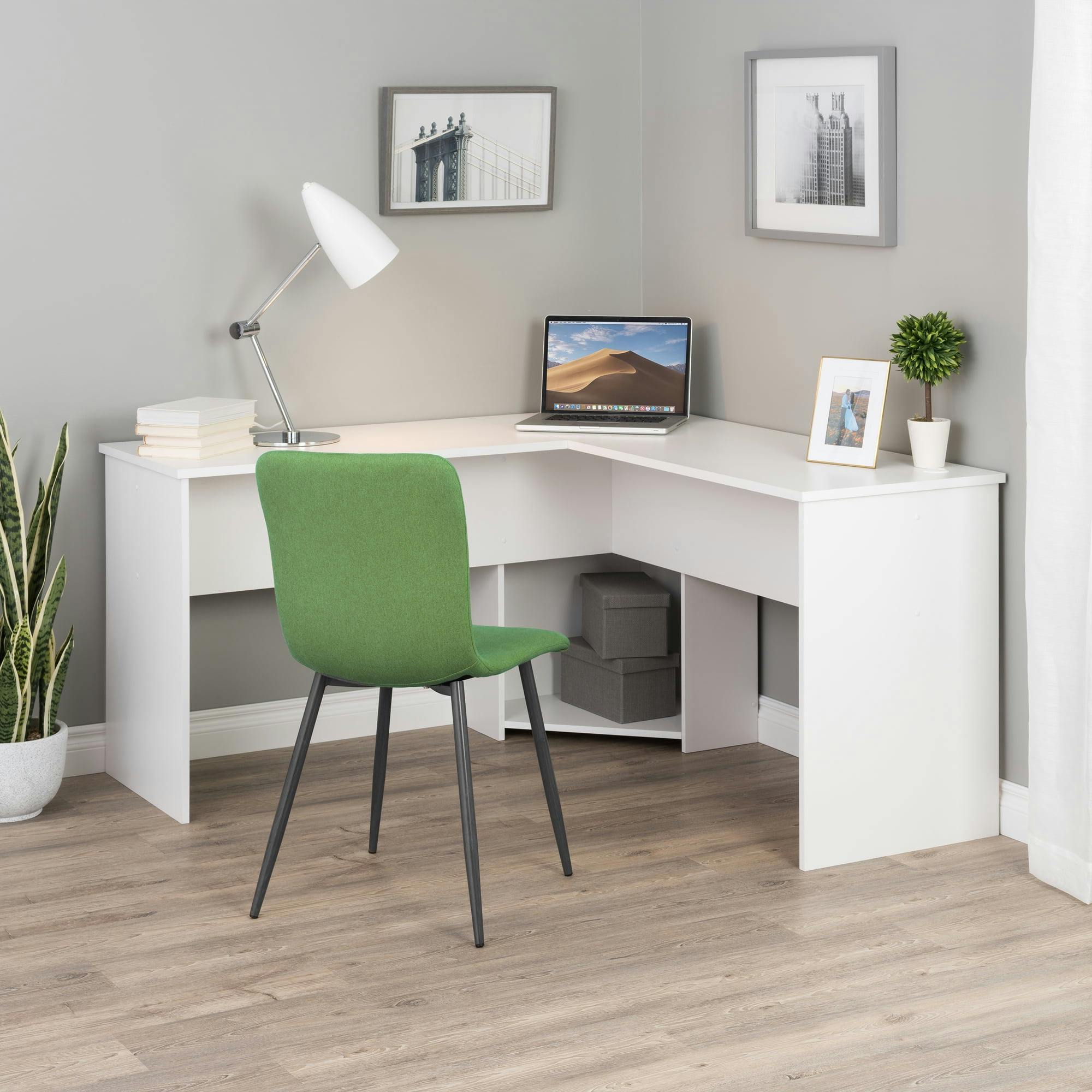 Executive Corner L-Shaped Computer Desk with Power Outlet, White Wood