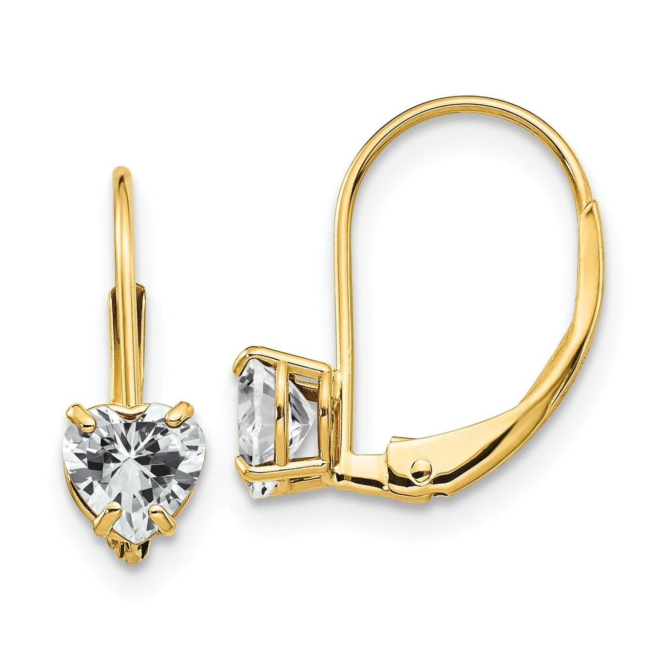 Elegant 14K Gold Heart-Shaped Cubic Zirconia Leverback Earrings