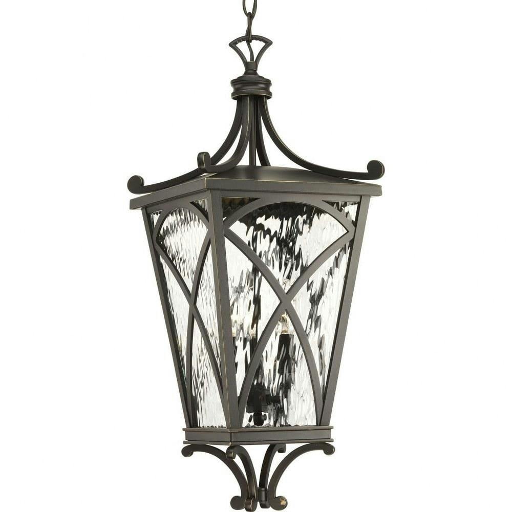 Cadence Elegance 24" Bronze Outdoor Hanging Lantern with Clear Water Glass