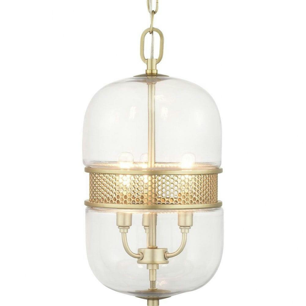 Cayce Vintage Gold 3-Light Globe Pendant with Hexagonal Glass Design