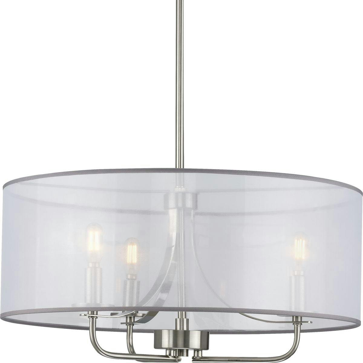 Riley Brushed Nickel 21" Drum Pendant with Organza Shade