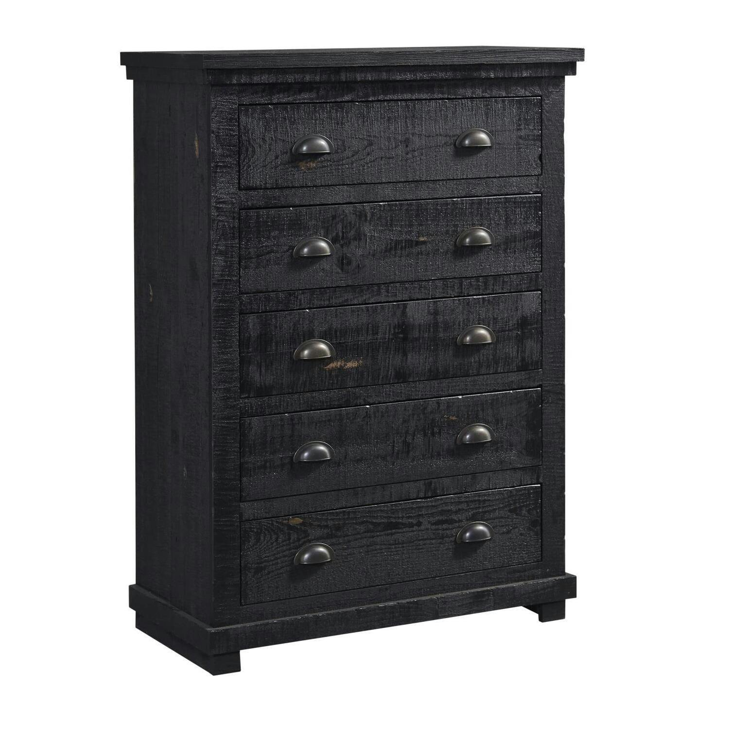 Distressed Black Cottage Style 5-Drawer Solid Pine Dresser