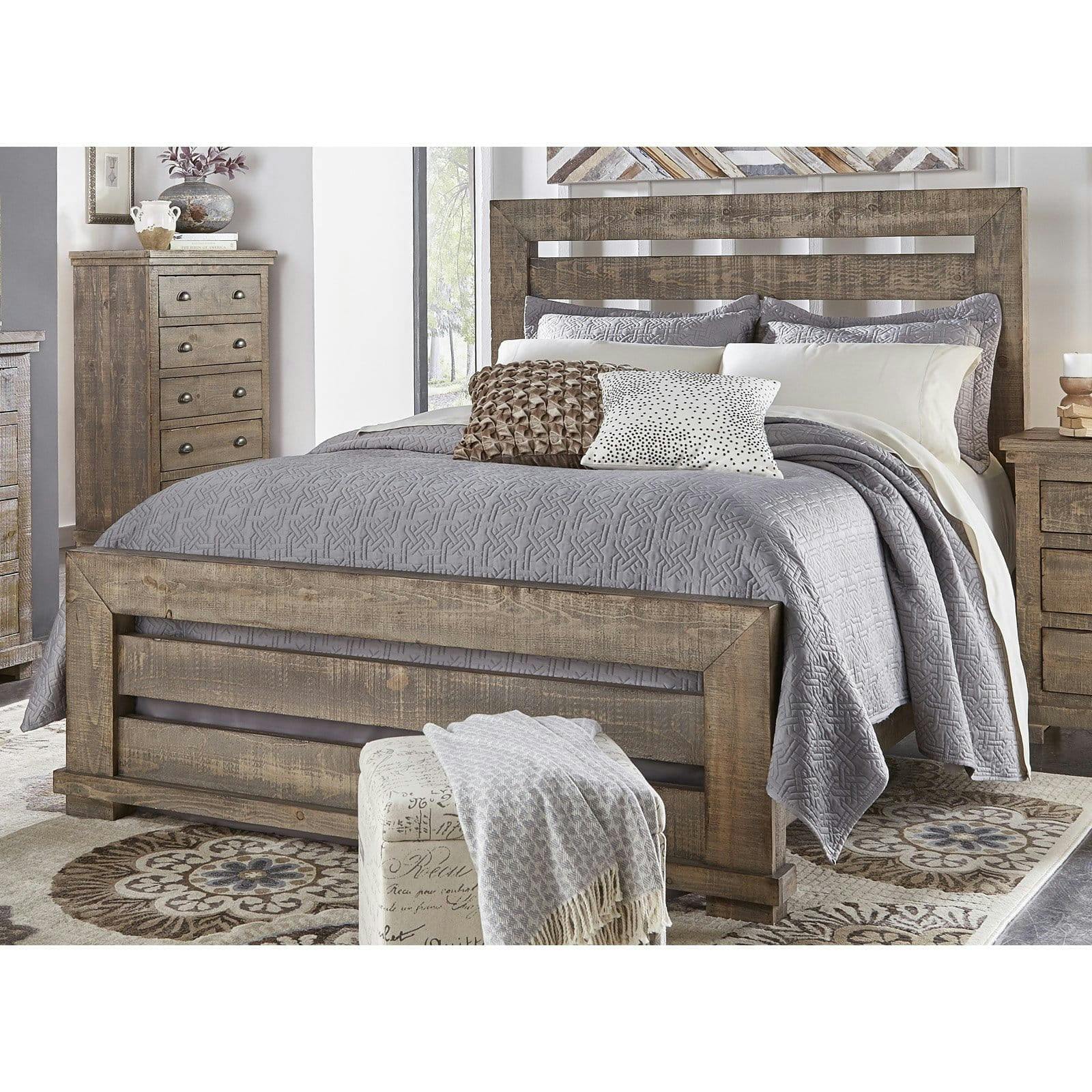 Rustic Pine King Panel Bed with Nailhead Trim and Storage Drawer