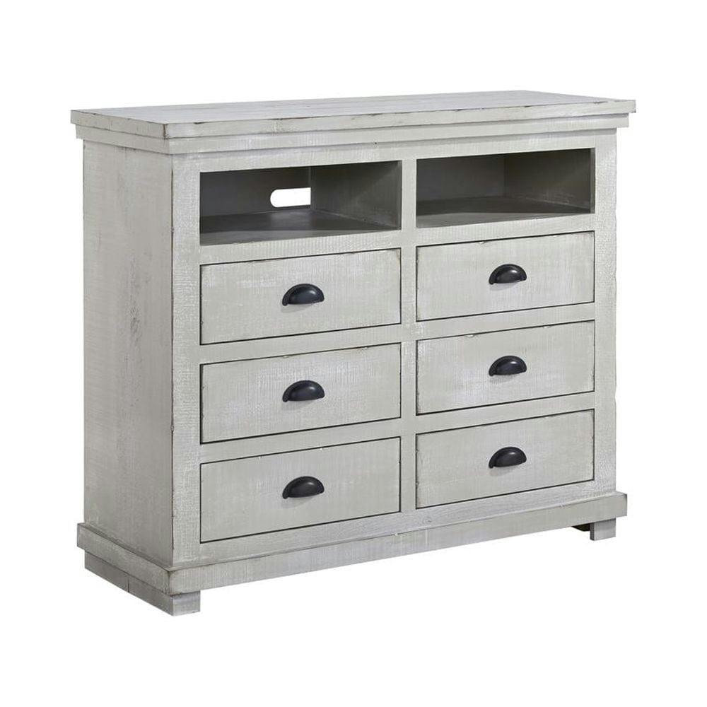 Transitional Gray 6-Drawer Media Chest in Solid Pine