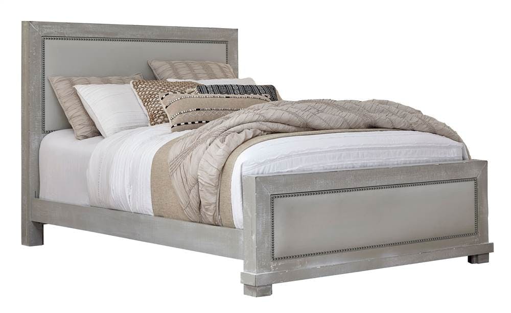 Willow Gray Chalk Queen Upholstered Bed with Nailhead Trim