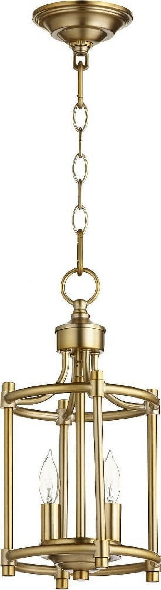 Elegant Aged Brass Drum Pendant Light with Crystal Accents, 8"W x 16"H