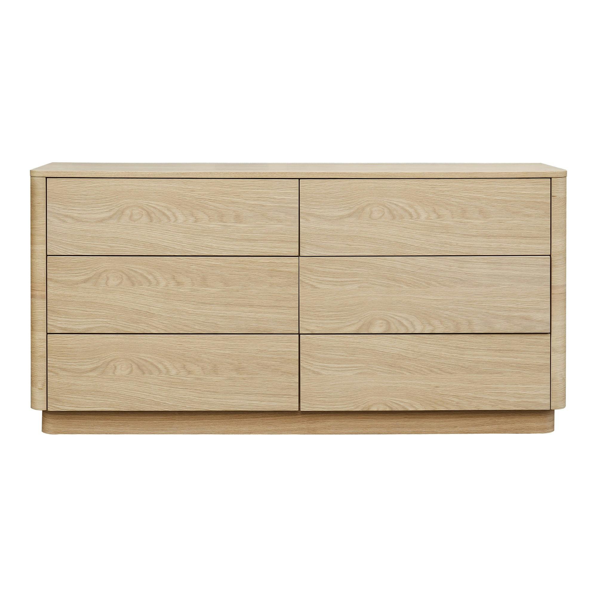 Transitional Soft Close 60" Oak Double Dresser with 6 Drawers