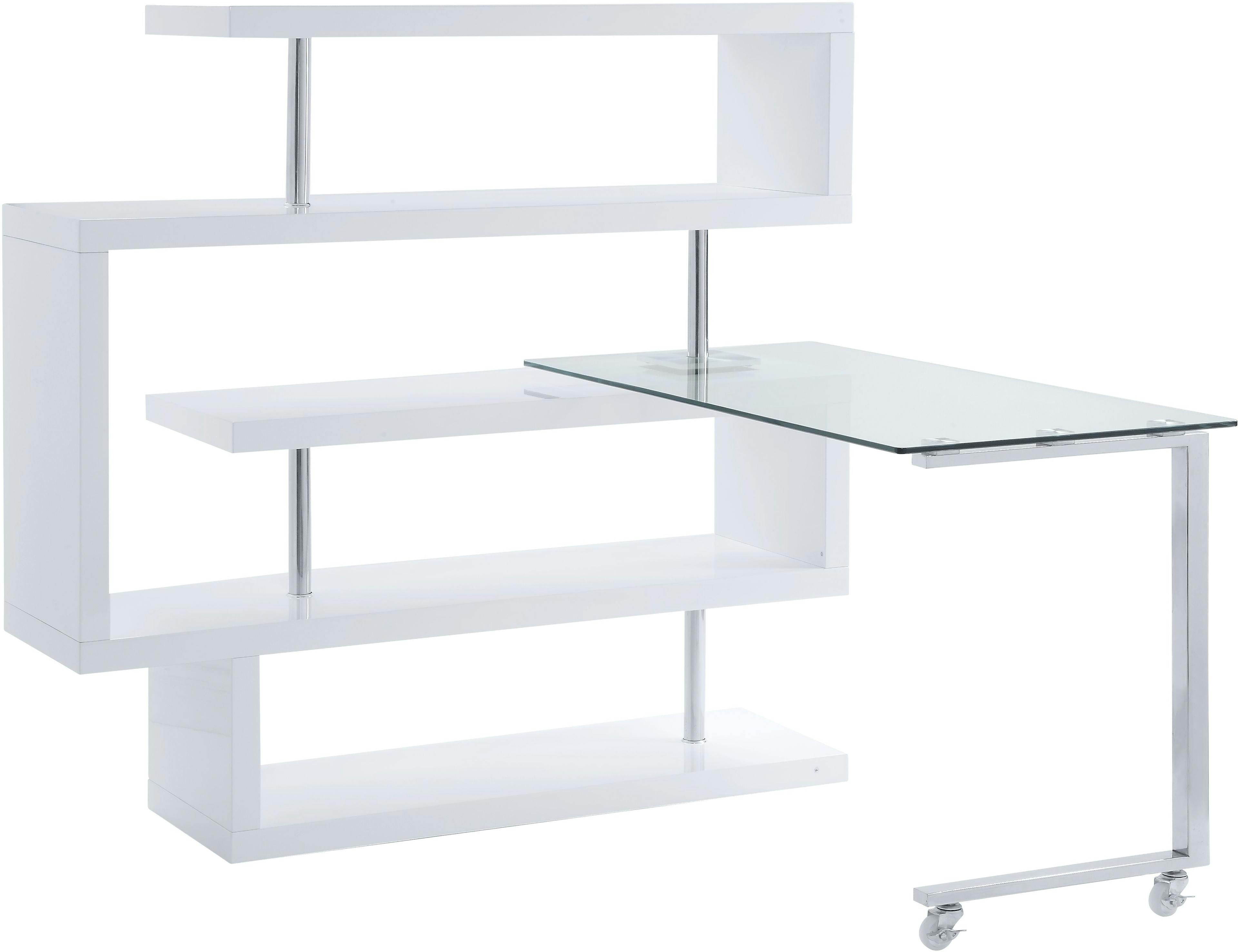 Raceloma Contemporary Adjustable Glass Writing Desk with White Drawer