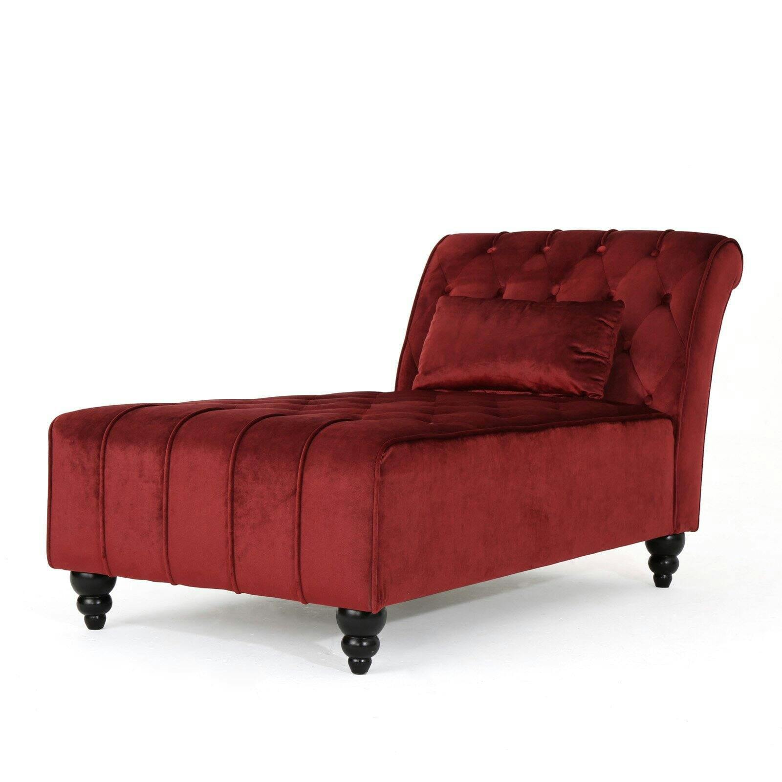 Elegant Garnet Velvet Chaise Lounge with Diamond Stitching