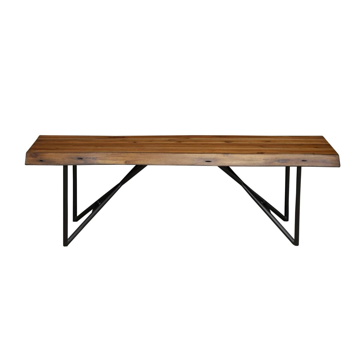 Transitional Live Edge Acacia Wood Bench with Metal Legs, Brown