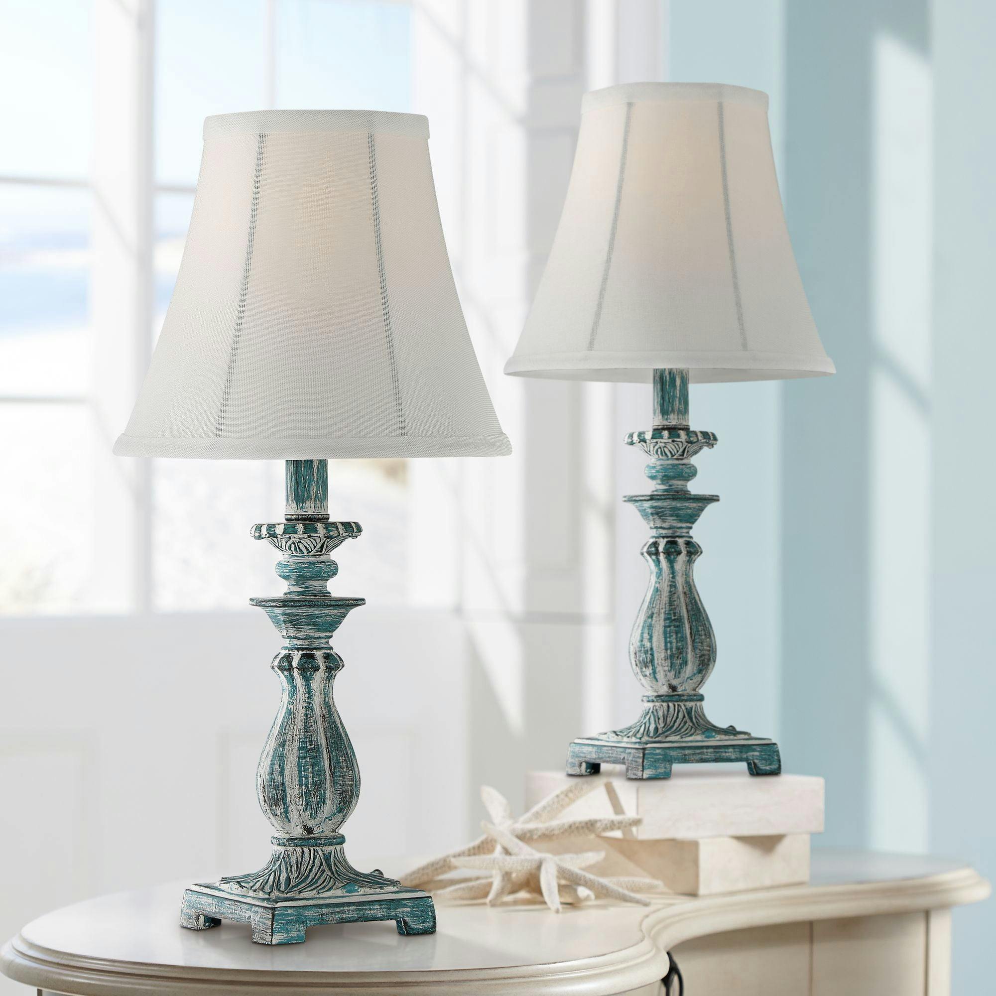 Antique Blue and White Candlestick Table Lamp Set