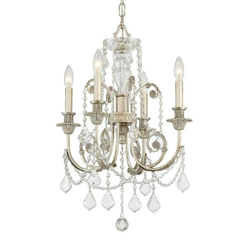 Olde Silver Mini Chandelier with Clear Hand-Cut Crystals