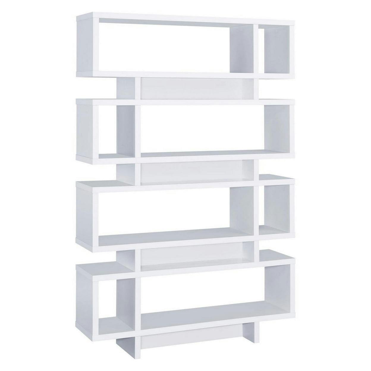 Contemporary White 4-Tier Geometric Bookcase