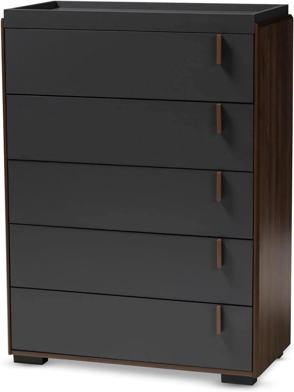 Contemporary Two-Tone Walnut and Gray 5-Drawer Chest