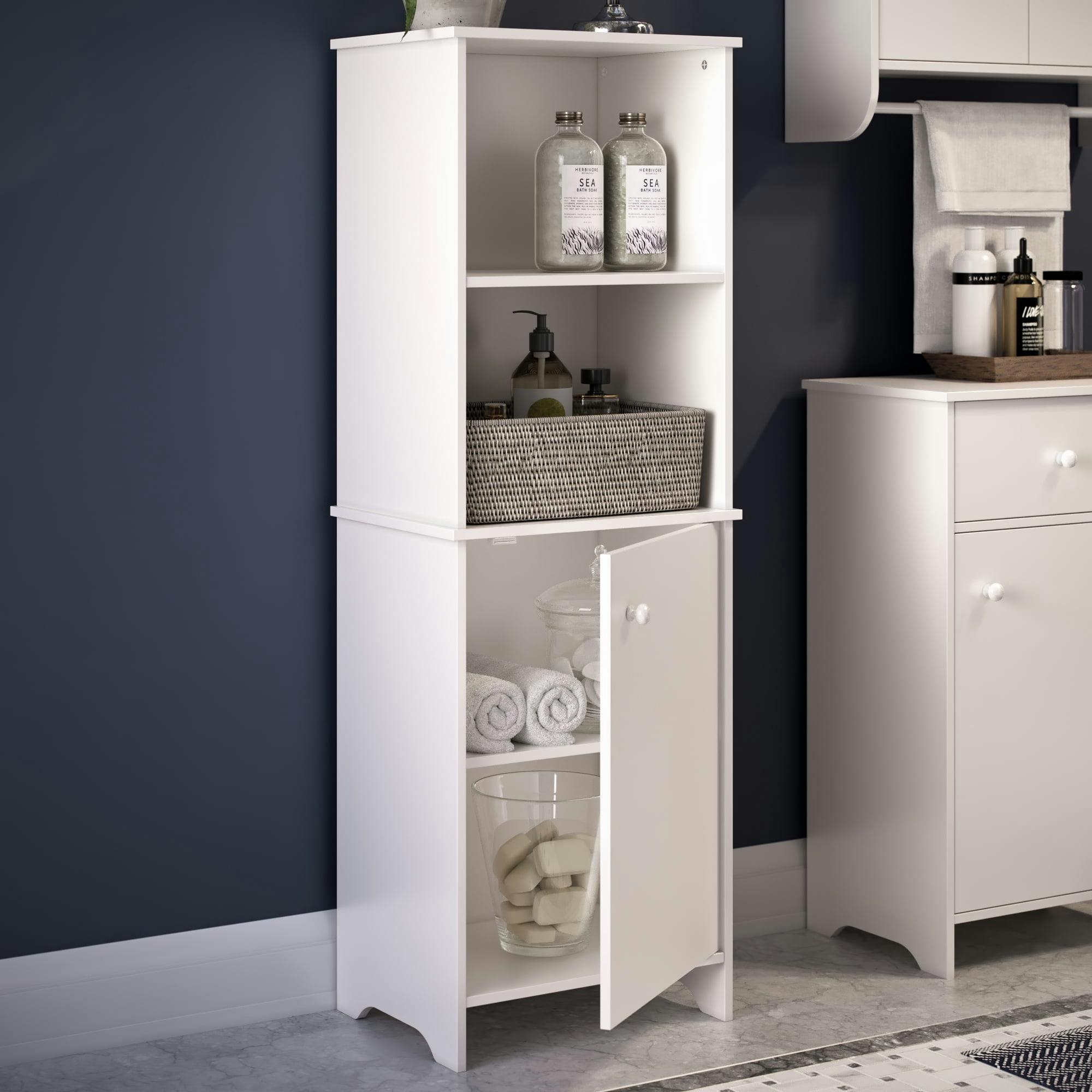 Medford Traditional Tall White Floor Cabinet with Adjustable Shelving