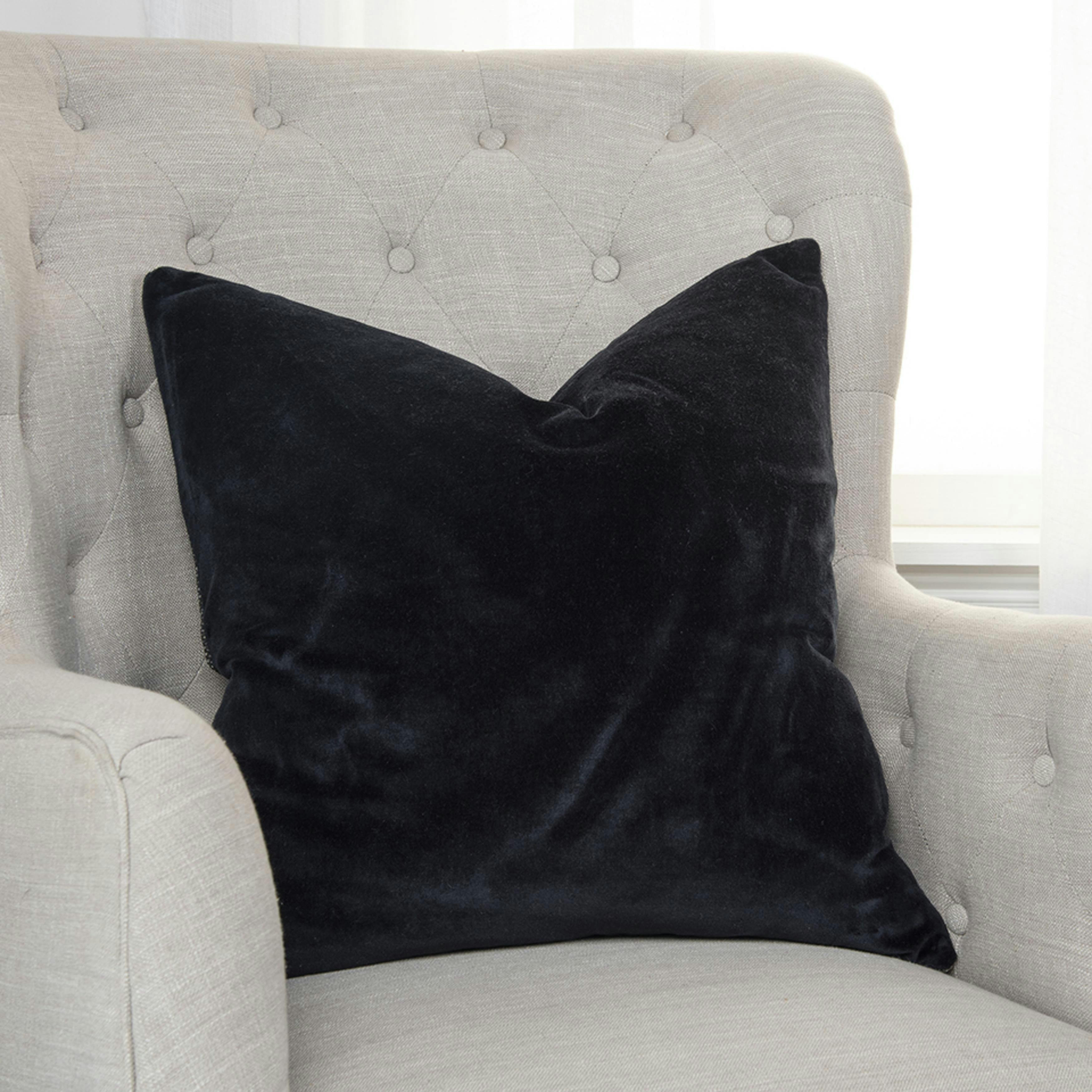 Elegant Black Cotton Velvet Reversible 22" Square Pillow Cover