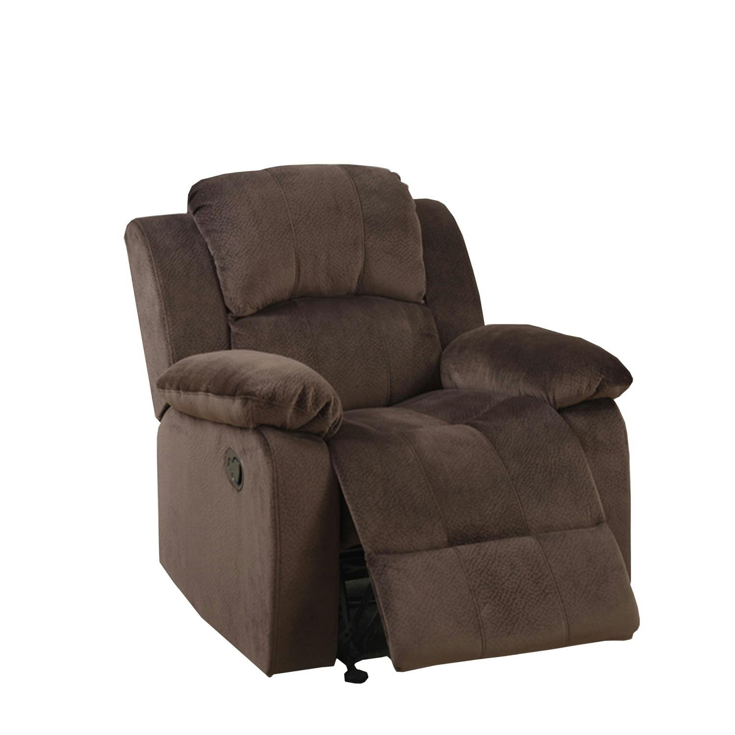 Contemporary Choco Brown Leather Rocker Recliner with Pillow Top Armrest