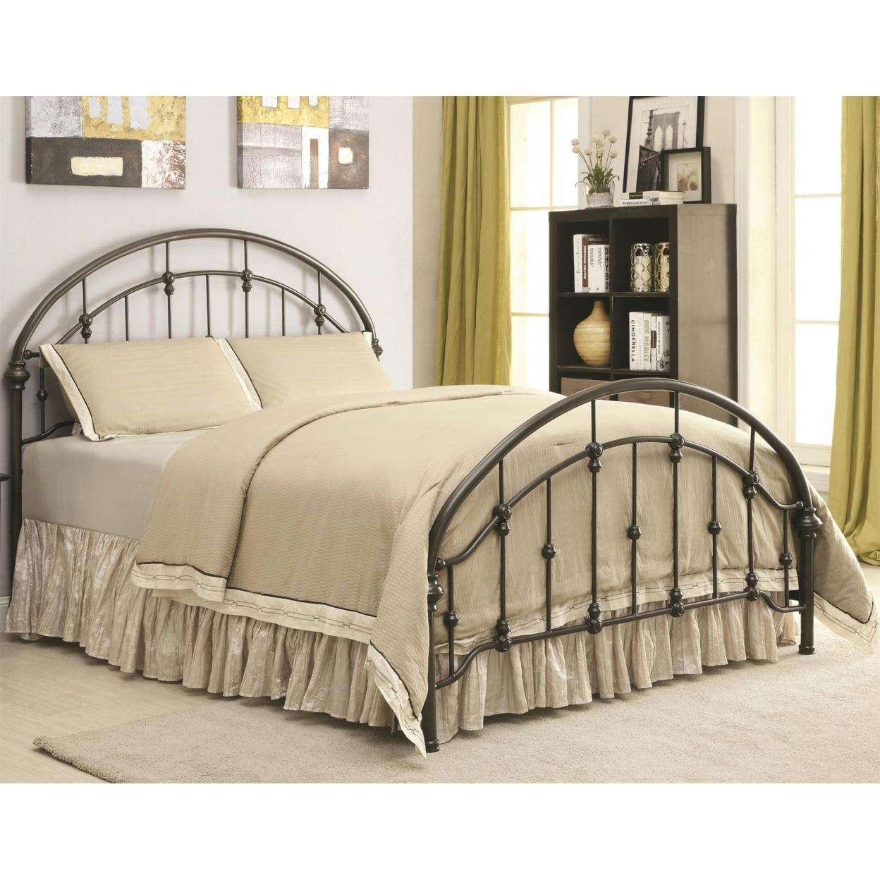 Transitional Rowan Full Metal Bed with Arched Headboard in Dark Bronze