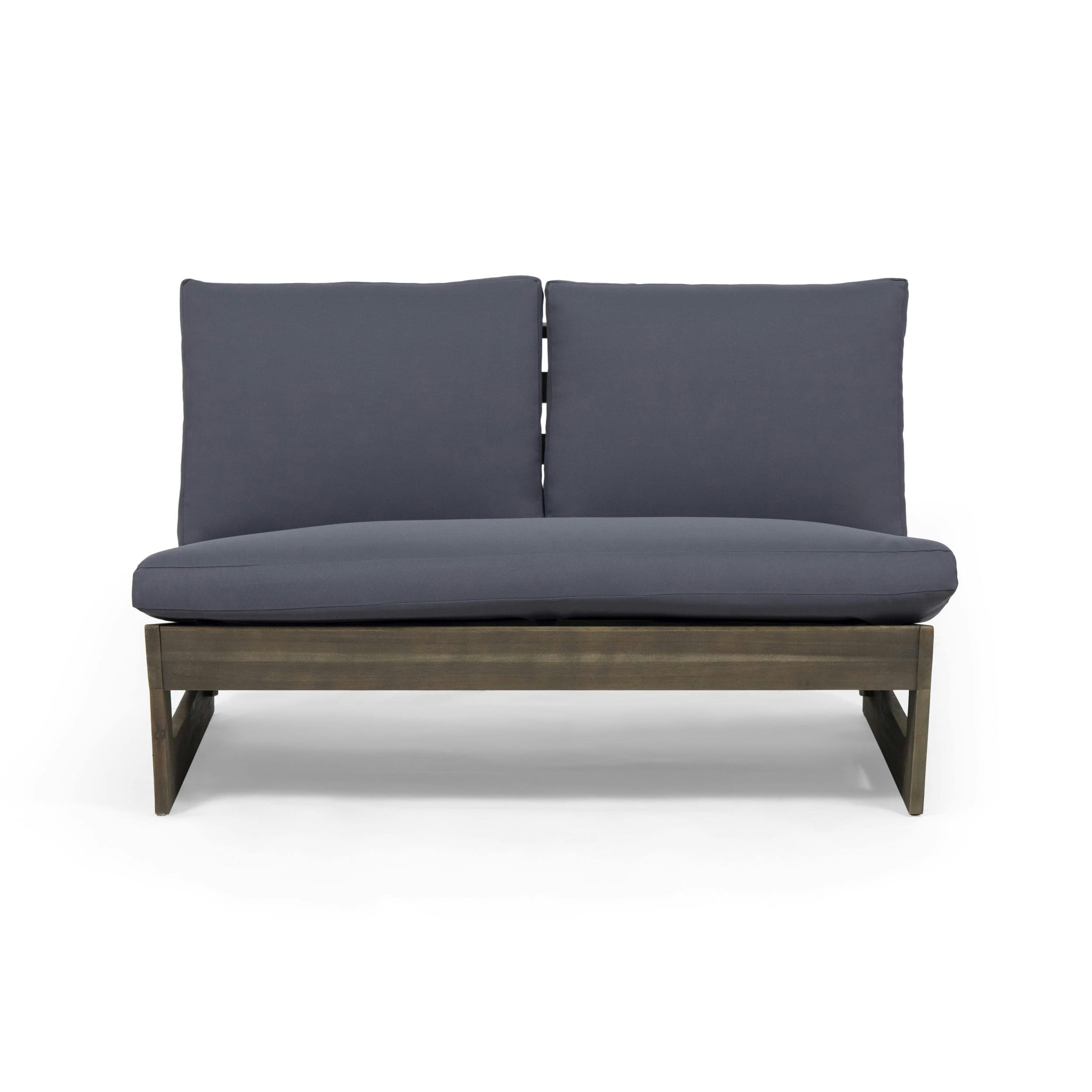 Sleek Grey Acacia Wood Loveseat with Water-Resistant Dark Grey Cushions