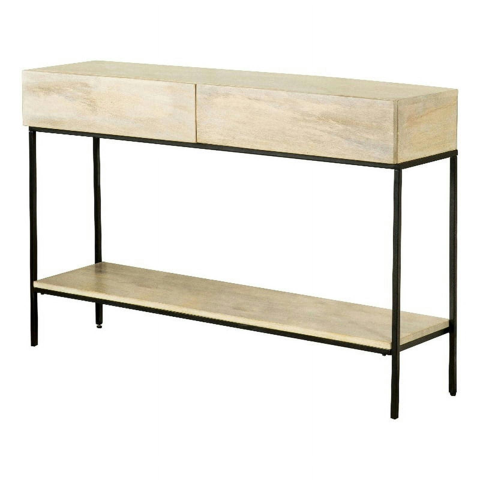 Contemporary Whitewashed Mango Wood Console Table with Metal Frame