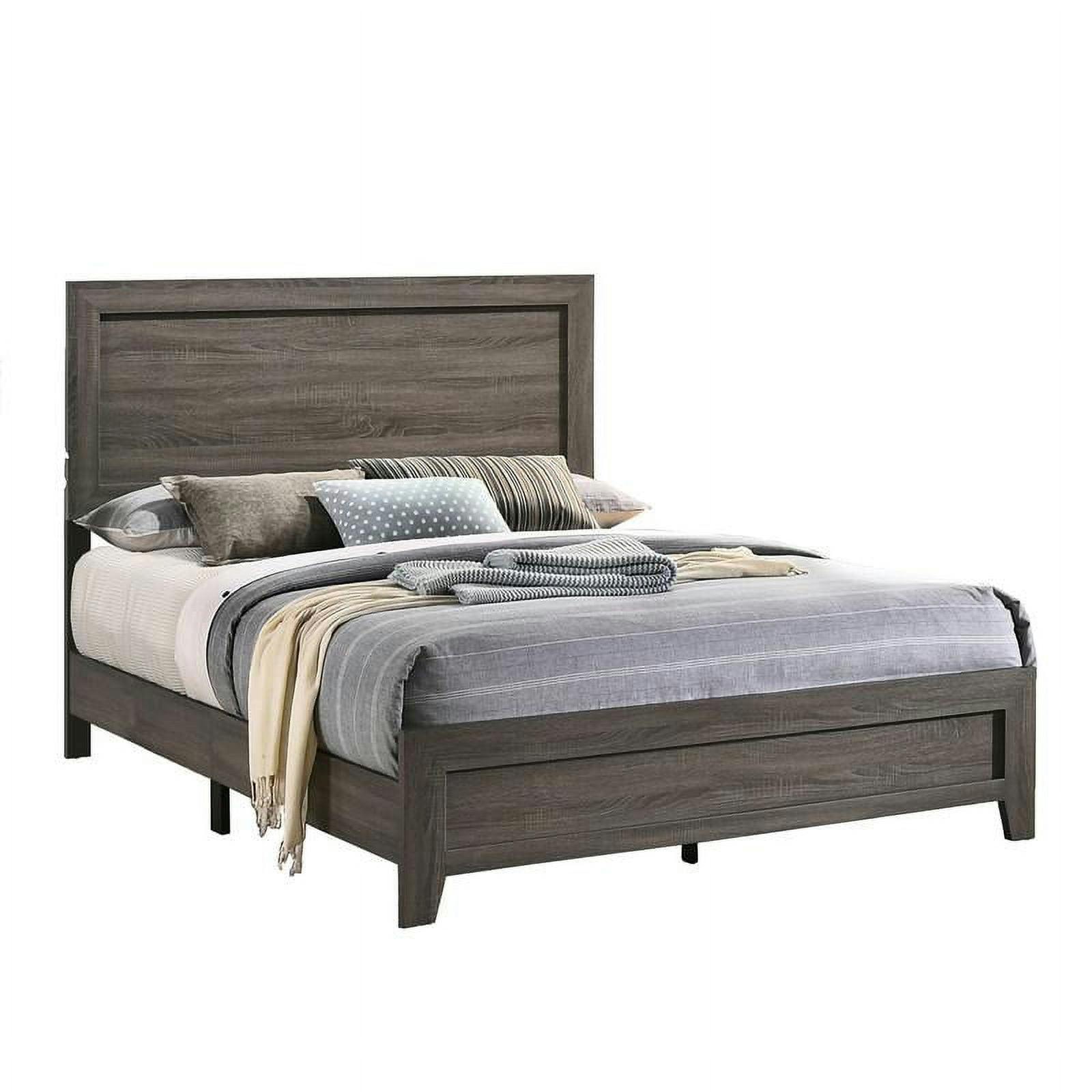 Rustic Brown-Gray Full/Double Upholstered Panel Bed with Wood Frame