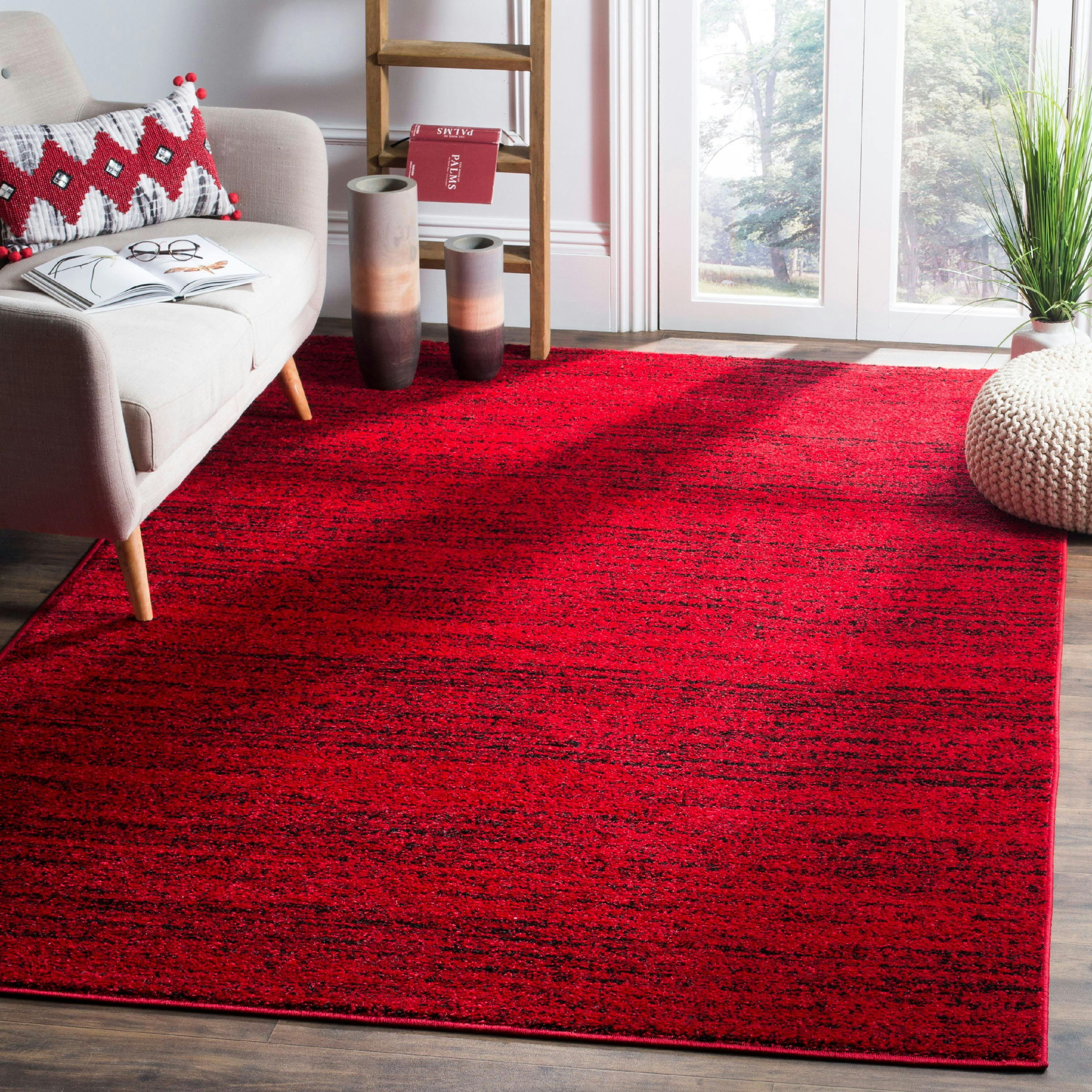 Chic Lodge Red & Black 4' Square Synthetic Area Rug
