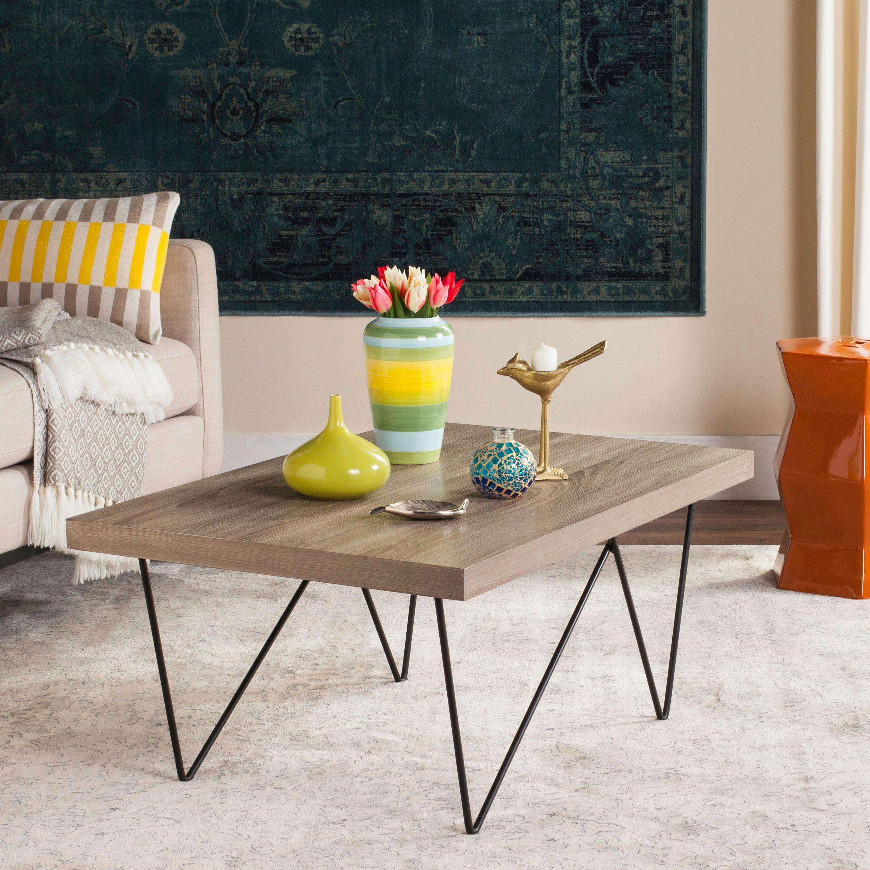 Transitional Brown Wood & Metal Coffee Table with Storage