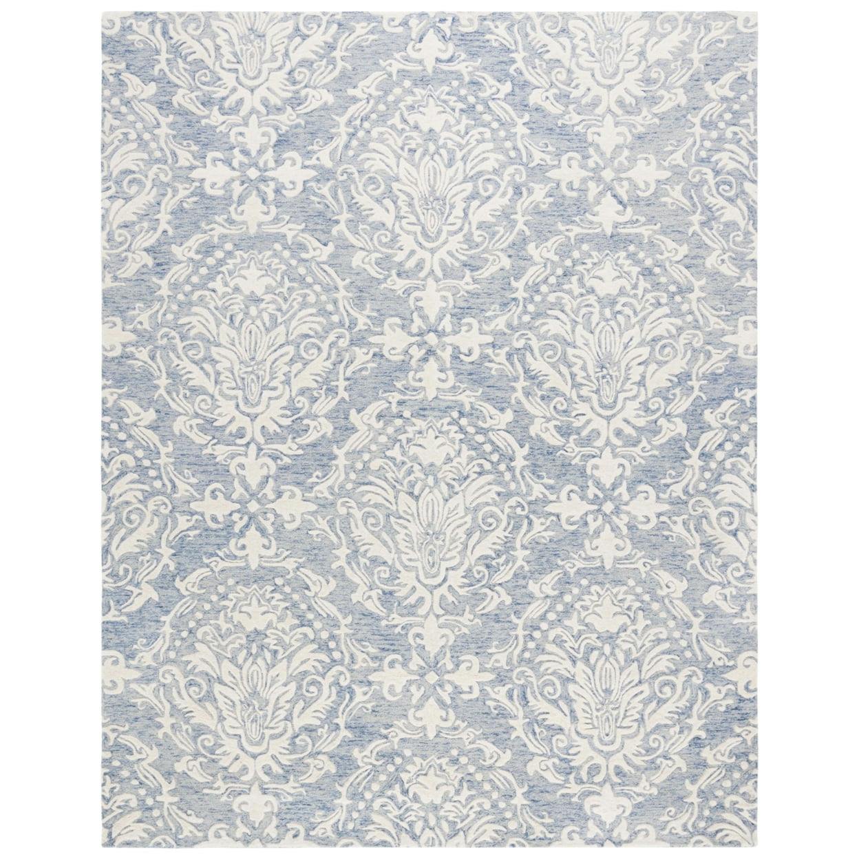 Hand-Tufted Blue/Ivory Floral Wool Area Rug, 9' x 12'