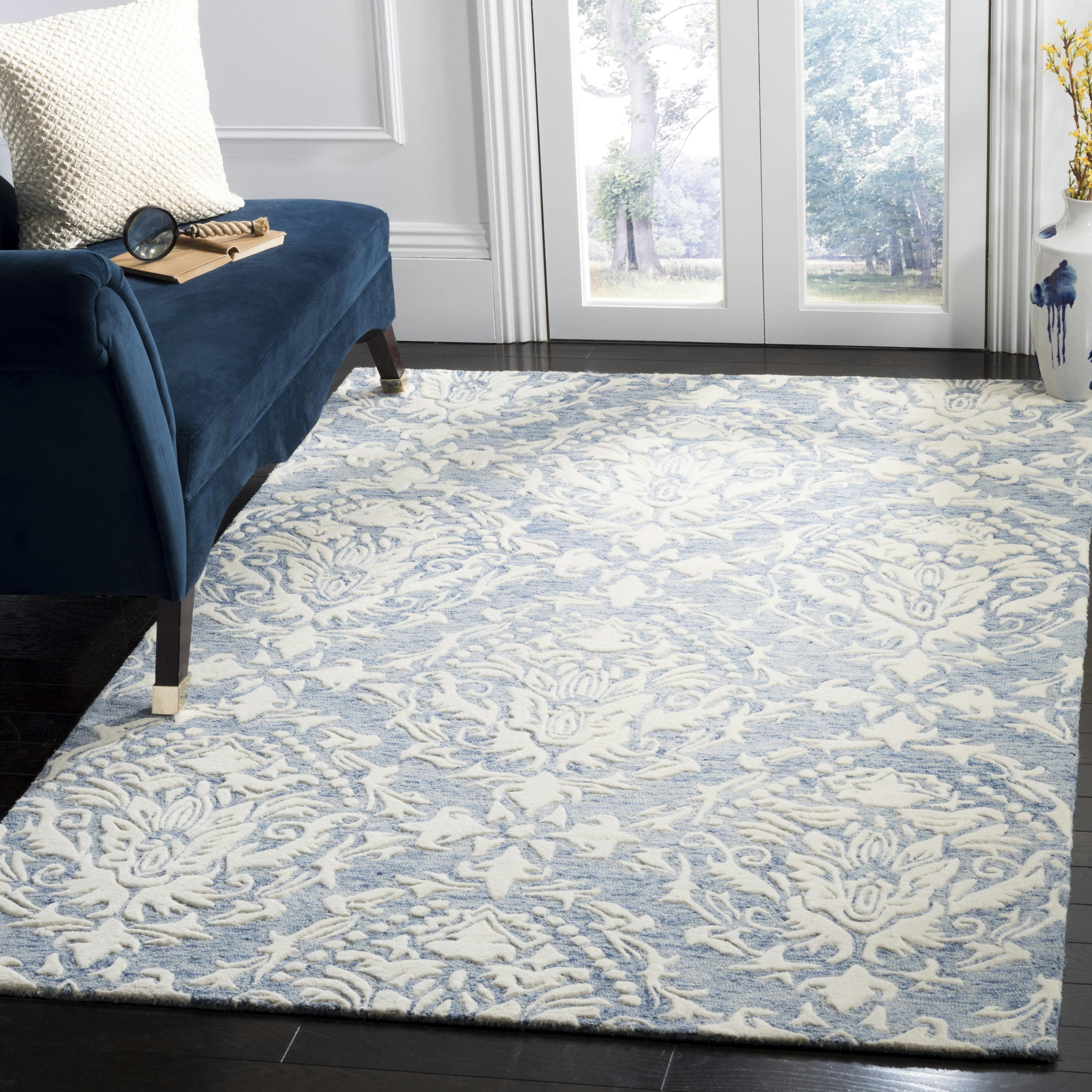 Handmade Tufted Floral Wool Area Rug Blue/Ivory 4' x 6'