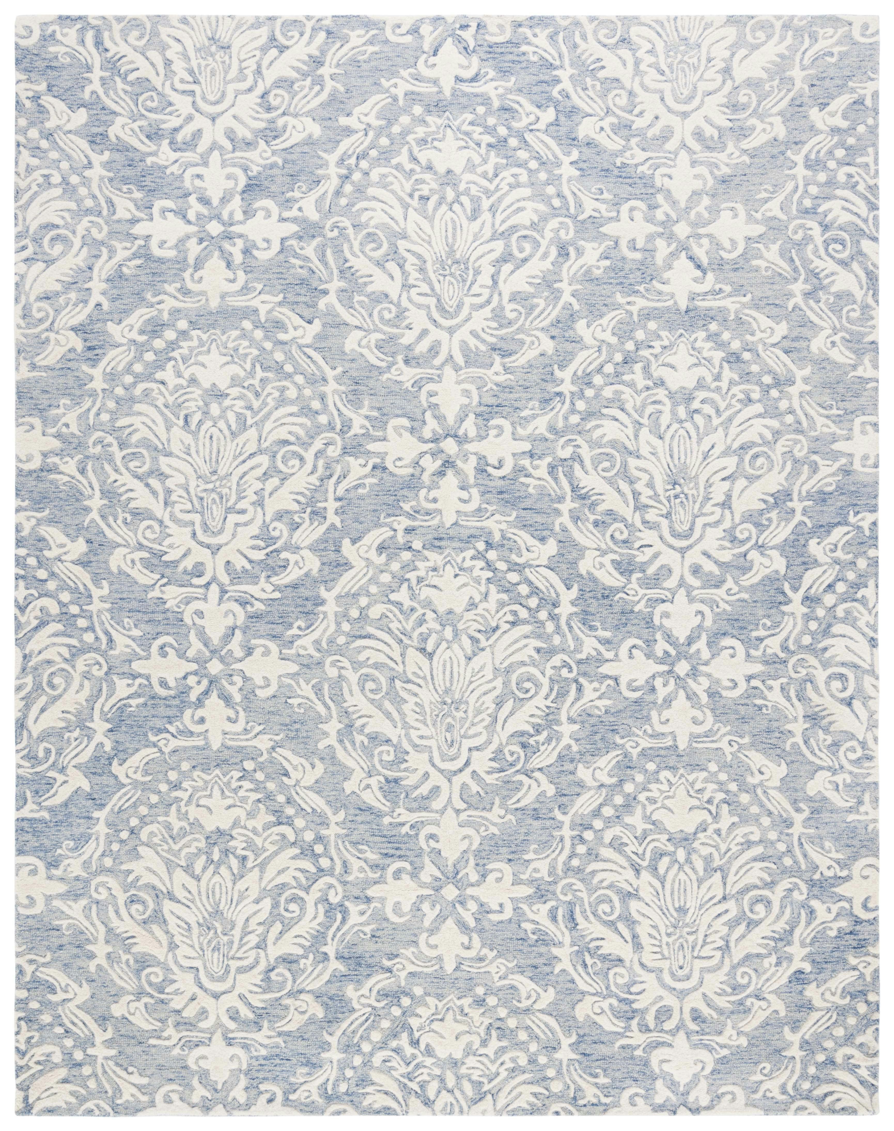 Hand-Tufted Blossom Blue/Ivory Wool Area Rug, 8' x 10'