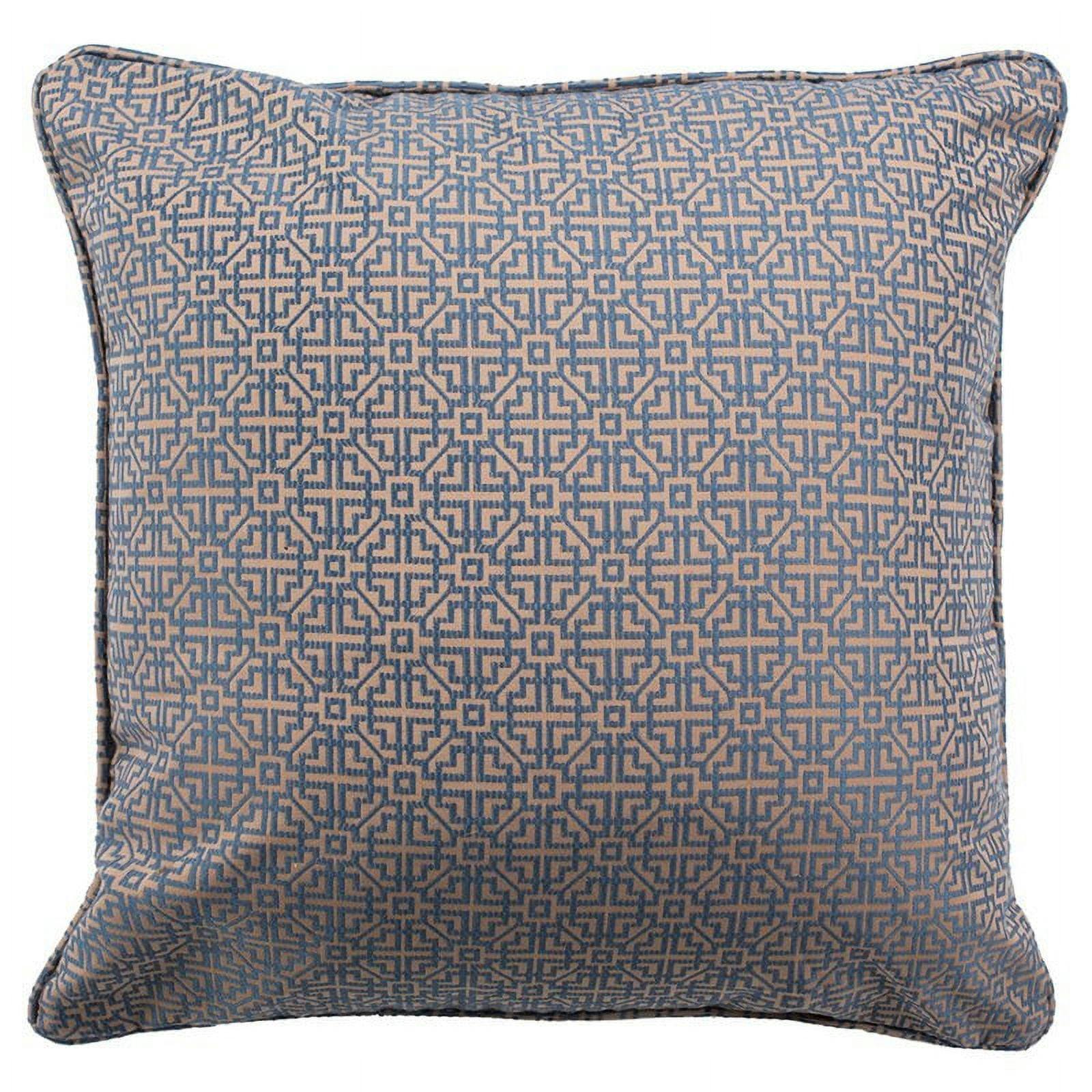 Contemporary Blue and Beige 20" Square Geometric Plush Pillow